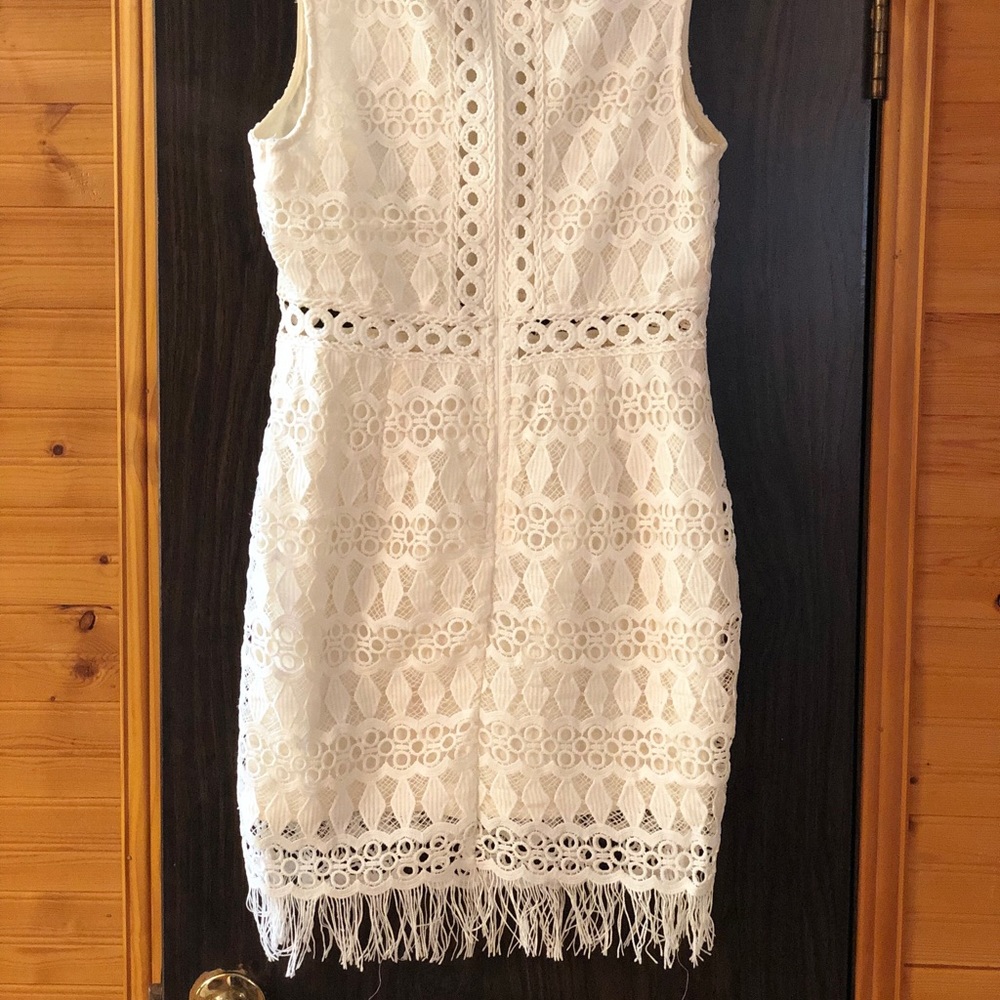 LuLu’s White fringe, shirt dress, size L
